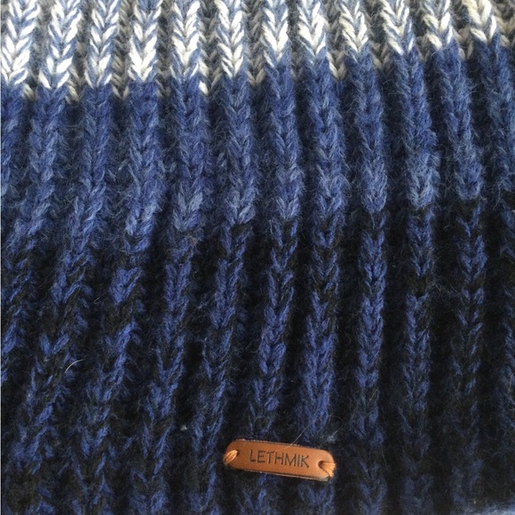 LETHMIK Blue Striped Beanie With Fleece Lining Around Ears Unisex - Picture 3 of 3